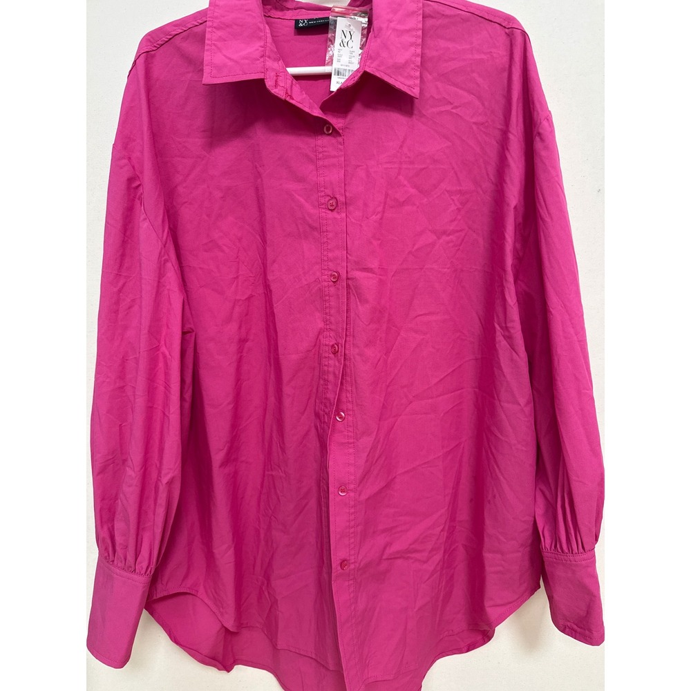 New York & Company Womens XL Pink Button Down Long Sleeve Blouse NWT 2551